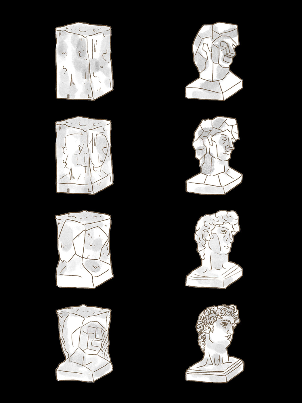 step by step illustrated sculpture of david