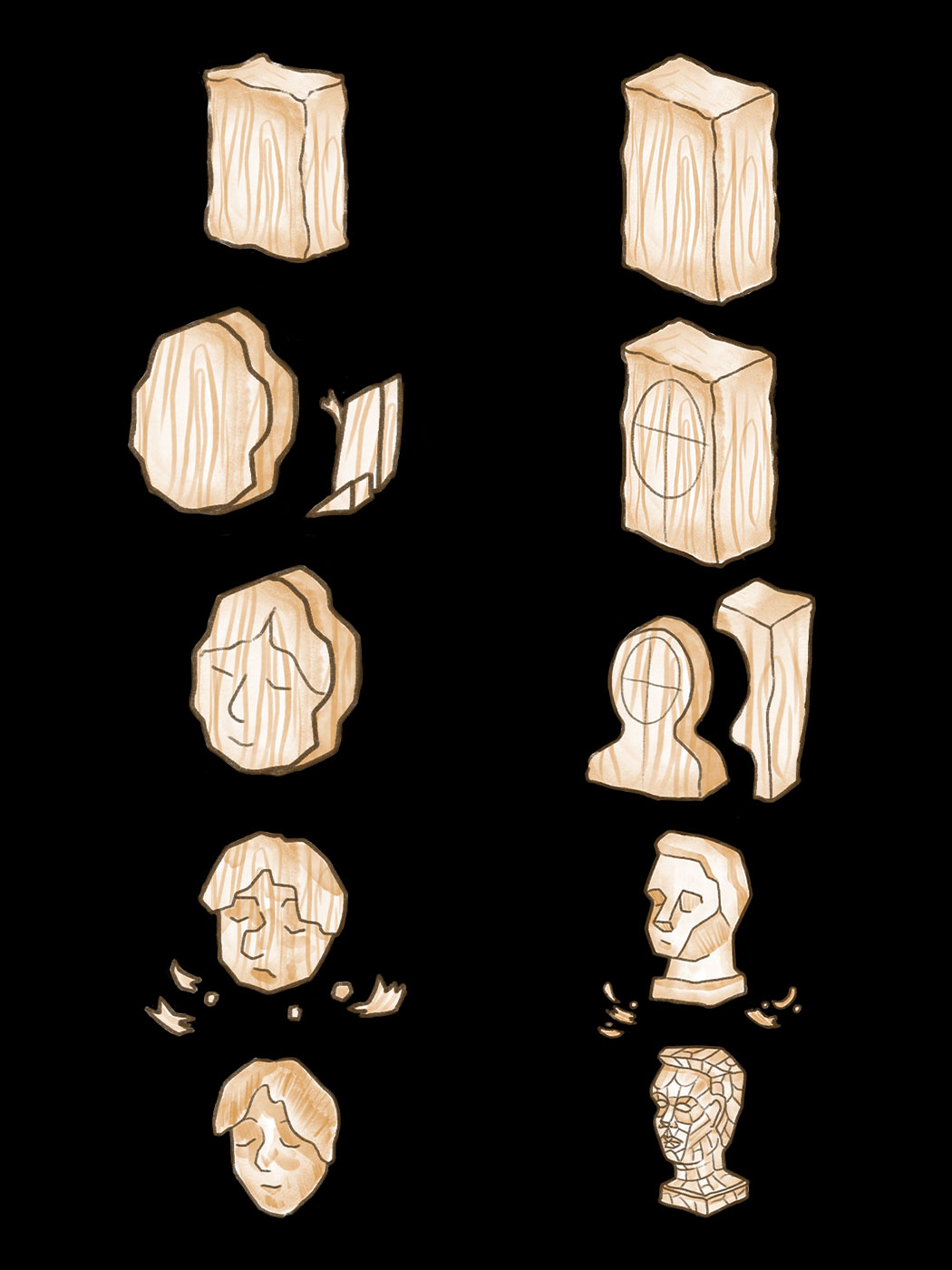 step by step illustrated wooden sculptures